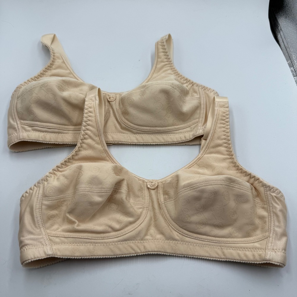 ABC Mastectomy Bra Style 103 Beige Floral‎ Jacquard Wire-Free 36B Set of 2